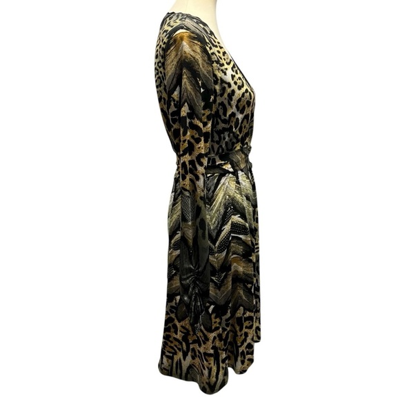 Hale Bob Animal Print Long Sleeve Faux Wrap Dress Women’s Medium - Picture 10 of 12